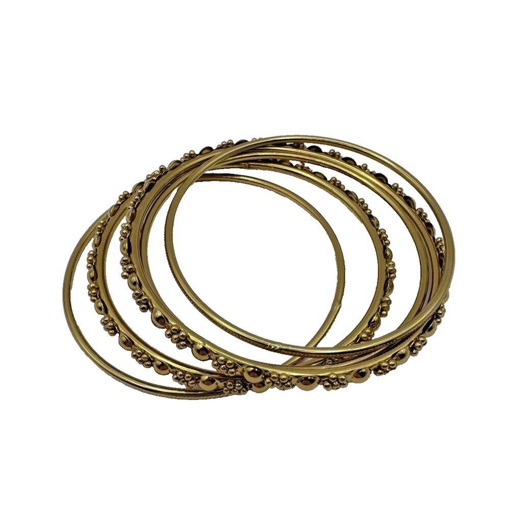 Gold Plated Bangle Bracelets Vintage Set of 5 Women's Jewelry Gold-tone